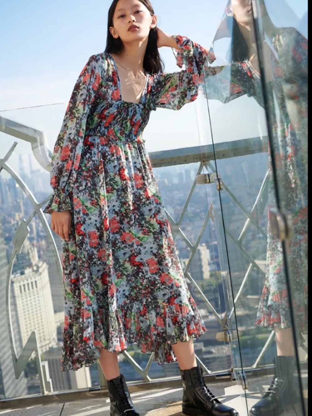 Cinq à Sept NWT Leigh Floral Print Ruffle Maxi Dress Size 4